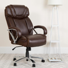HERCULES Series Big & Tall 500 lb. Rated Brown LeatherSoft Executive Swivel Ergonomic Office Chair with Extra Wide Seat [FLF-GO-2092M-1-BN-GG]