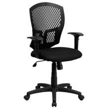 Mid-Back Designer Back Swivel Task Office Chair with Fabric Seat and Adjustable Arms [FLF-WL-3958SYG-BK-A-GG]