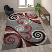 Valli Collection 8' x 10' Red Abstract Area Rug - Olefin Rug with Jute Backing - Hallway, Entryway, Bedroom, Living Room [FLF-OKR-RG1100-810-RD-GG]