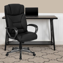 High Back Black LeatherSoft Executive Swivel Office Chair with Arms [FLF-BT-9177-BK-GG]