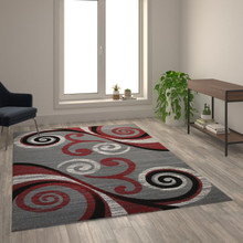 Valli Collection 6' x 9' Red Abstract Area Rug - Olefin Rug with Jute Backing - Hallway, Entryway, Bedroom, Living Room [FLF-OKR-RG1100-69-RD-GG]