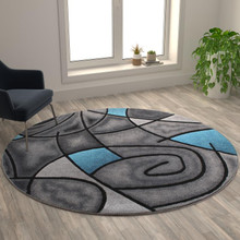 Jubilee Collection 7' x 7' Round Red Abstract Area Rug - Olefin Rug with Jute Backing - Living Room, Bedroom, Family Room [FLF-ACD-RGTRZ860-77-RD-GG]
