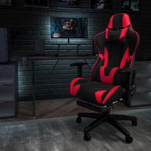 X30 Gaming Chair Racing Office Ergonomic Computer Chair with Fully Reclining Back and Slide-Out Footrest in Red LeatherSoft [FLF-CH-187230-RED-GG]