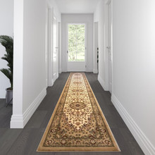Mersin Collection Persian Style 3' x 20' Ivory Area Rug - Olefin Rug with Jute Backing - Hallway, Entryway, Bedroom, Living Room [FLF-NR-RGB401-320-IV-GG]