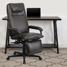 High Back Brown LeatherSoft Executive Reclining Ergonomic Swivel Office Chair with Arms [FLF-BT-70172-BN-GG]