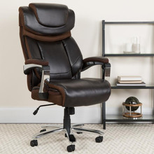 Big & Tall Office Chair | Brown LeatherSoft Executive Swivel Office Chair with Headrest and Wheels [FLF-GO-2223-BN-GG]