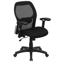 Mid-Back Black Super Mesh Executive Swivel Office Chair with Adjustable Lumbar & Arms [FLF-LF-W42B-GG]