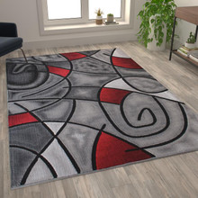 Jubilee Collection 6' x 9' Red Abstract Area Rug - Olefin Rug with Jute Backing - Living Room, Bedroom, & Family Room [FLF-ACD-RGTRZ860-69-RD-GG]