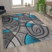Jubilee Collection 6' x 9' Turquoise Abstract Area Rug - Olefin Rug with Jute Backing - Living Room, Bedroom, & Family Room [FLF-ACD-RGTRZ860-69-TQ-GG]