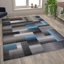 Elio Collection 6' x 9' Blue Color Blocked Area Rug - Olefin Rug with Jute Backing - Entryway, Living Room, or Bedroom [FLF-ACD-RGTRZ861-69-BL-GG]