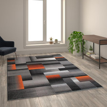 Elio Collection 6' x 9' Orange Color Blocked Area Rug - Olefin Rug with Jute Backing - Entryway, Living Room, or Bedroom [FLF-ACD-RGTRZ861-69-OR-GG]