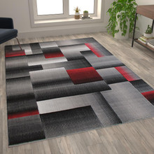 Elio Collection 6' x 9' Red Color Blocked Area Rug - Olefin Rug with Jute Backing - Entryway, Living Room, or Bedroom [FLF-ACD-RGTRZ861-69-RD-GG]