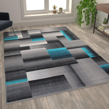 Elio Collection 6' x 9' Turquoise Color Blocked Area Rug - Olefin Rug with Jute Backing - Entryway, Living Room, or Bedroom [FLF-ACD-RGTRZ861-69-TQ-GG]