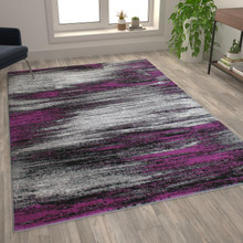 Rylan Collection 6' x 9' Purple Scraped Design Area Rug - Olefin Rug with Jute Backing - Living Room, Bedroom, Entryway [FLF-ACD-RGTRZ863-69-PU-GG]