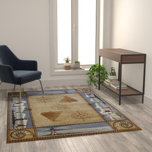 Sovalye Collection Beige Nautical Themed 5' x 7' Area Rug with Jute Backing for Living Room, Bedroom, Entryway [FLF-ACD-RGZ876345-57-BG-GG]