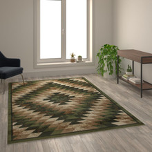 Teagan Collection Southwestern 6' x 9' Green Area Rug - Olefin Rug with Jute Backing - Entryway, Living Room, Bedroom [FLF-OKR-RG1106-69-GN-GG]