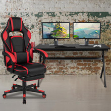Gaming Desk with Cup Holder/Headphone Hook/Removable Mousepad Top & Red Reclining Back/Arms Gaming Chair with Footrest [FLF-BLN-X40D1904L-RD-GG]