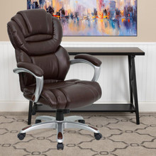 High Back Brown LeatherSoft Executive Swivel Ergonomic Office Chair with Arms [FLF-GO-901-BN-GG]