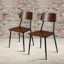 Stackable Industrial Dining Chair with Gunmetal Steel Frame and Rustic Wood Seat, Set of 2 [FLF-2-XU-DG-60725-GG]