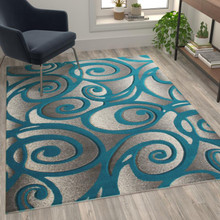 Willow Collection Modern High-Low Pile Swirled 5' x 7' Turquoise Area Rug - Olefin Accent Rug - Entryway, Bedroom, Living Room [FLF-ACD-RG241-57-TQ-GG]