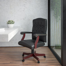 Martha Washington Black LeatherSoft Executive Swivel Office Chair with Arms [FLF-801L-LF0005-BK-LEA-GG]