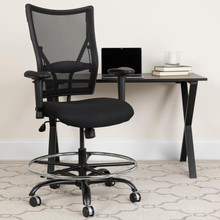 HERCULES Series Big & Tall 400 lb. Rated Black Mesh Ergonomic Drafting Chair with Adjustable Arms [FLF-WL-5029SYG-AD-GG]