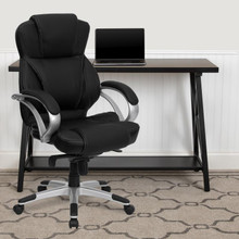 High Back Black LeatherSoft Contemporary Executive Swivel Ergonomic Office Chair [FLF-H-9626L-2-GG]