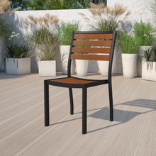 Lark Outdoor Stackable Side Chair with Faux Teak Poly Slats [FLF-XU-DG-HW6036-GG]