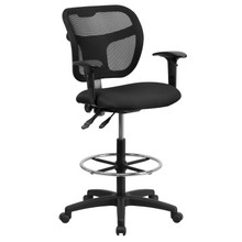 Mid-Back Black Mesh Drafting Chair with Back Height Adjustment and Adjustable Arms [FLF-WL-A7671SYG-BK-AD-GG]