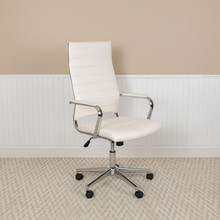 High Back White LeatherSoft Contemporary Ribbed Executive Swivel Office Chair [FLF-BT-20595H-1-WH-GG]