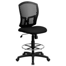Mid-Back Designer Back Drafting Chair with Fabric Seat [FLF-WL-3958SYG-BK-D-GG]