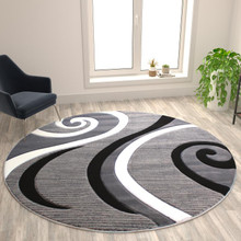 Athos Collection 8' x 8' Gray Abstract Area Rug - Olefin Rug with Jute Backing - Hallway, Entryway, or Bedroom [FLF-KP-RG952-88-GY-GG]
