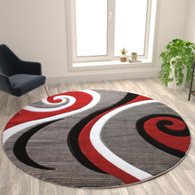 Athos Collection 8' x 8' Red Abstract Area Rug - Olefin Rug with Jute Backing - Hallway, Entryway, or Bedroom [FLF-KP-RG952-88-RD-GG]