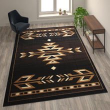 Amado Collection Southwestern 8' x 10' Brown Area Rug - Olefin Accent Rug with Jute Backing - Living Room, Bedroom, Entryway [FLF-KP-RG2814-810-BN-GG]