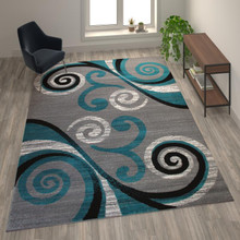 Valli Collection 8' x 10' Turquoise Abstract Area Rug - Olefin Rug with Jute Backing - Hallway, Entryway, Bedroom, Living Room [FLF-OKR-RG1100-810-TQ-GG]