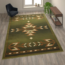 Lodi Collection Southwestern 8' x 10' Green Area Rug - Olefin Rug with Jute Backing for Hallway, Entryway, Bedroom, Living Room [FLF-OKR-RG1113-810-GN-GG]