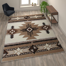 Mohave Collection 8' x 10' Ivory Traditional Southwestern Style Area Rug - Olefin Fibers with Jute Backing [FLF-ACD-RG184-810-IV-GG]