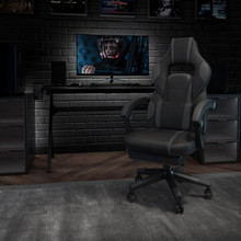 X40 Gaming Chair Racing Ergonomic Computer Chair with Fully Reclining Back/Arms, Slide-Out Footrest, Massaging Lumbar - Black/Gray [FLF-CH-00288-BK-GG]
