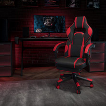 X40 Gaming Chair Racing Ergonomic Computer Chair with Fully Reclining Back/Arms, Slide-Out Footrest, Massaging Lumbar - Red [FLF-CH-00288-RED-GG]
