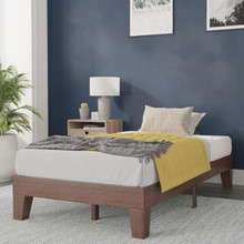 Evelyn Walnut Finish Solid Wood Twin Platform Bed with Wooden Support Slats, No Box Spring Required [FLF-YKC-1090-T-WAL-GG]