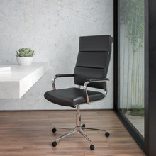 High Back Black LeatherSoft Contemporary Panel Executive Swivel Office Chair [FLF-BT-20595H-2-BK-GG]