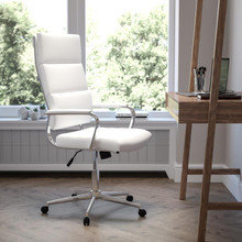 High Back White LeatherSoft Contemporary Panel Executive Swivel Office Chair [FLF-BT-20595H-2-WH-GG]