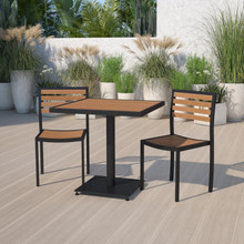 Lark Outdoor Patio Bistro Dining Table Set with 2 Chairs and Faux Teak Poly Slats [FLF-XU-DG-10456033-GG]