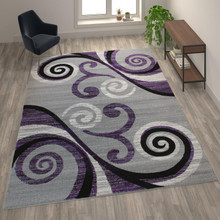 Valli Collection 8' x 10' Purple Abstract Area Rug - Olefin Rug with Jute Backing - Hallway, Entryway, Bedroom, Living Room [FLF-OKR-RG1100-810-PU-GG]