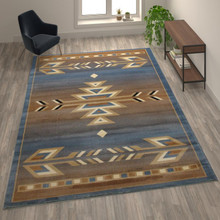 Lodi Collection Southwestern 8' x 10' Blue Area Rug - Olefin Rug with Jute Backing for Hallway, Entryway, Bedroom, Living Room [FLF-OKR-RG1113-810-BL-GG]