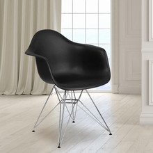 Alonza Series Black Plastic Chair with Chrome Base [FLF-FH-132-CPP1-BK-GG]