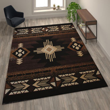 Mohave Collection 8' x 10' Chocolate Traditional Southwestern Style Area Rug - Olefin Fibers with Jute Backing [FLF-ACD-RG137-810-CO-GG]