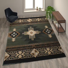 Mohave Collection 8' x 10' Sage Traditional Southwestern Style Area Rug - Olefin Fibers with Jute Backing [FLF-ACD-RG3-810-SG-GG]