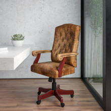 Bomber Brown Classic Executive Swivel Office Chair with Arms [FLF-802-BRN-GG]