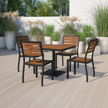 Lark Outdoor Patio Bistro Dining Table Set with 4 Chairs and Faux Teak Poly Slats [FLF-XU-DG-10456036-GG]